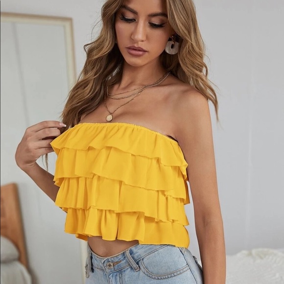Yellow Ruffle Layered Strapless Top - Picture 3 of 4